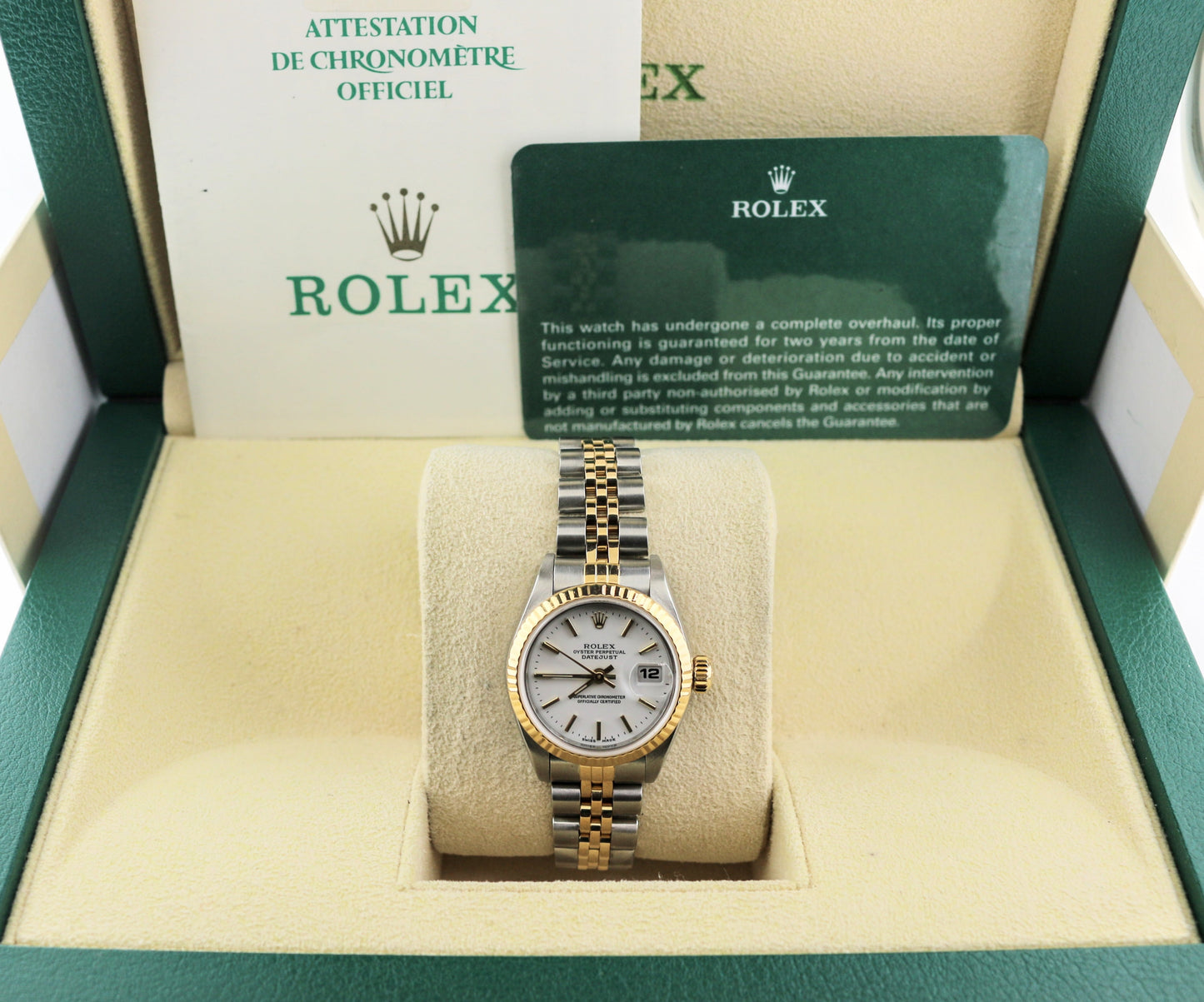 Rolex Ladies Datejust 69173 White Dial TT 18kt Jubilee With Papers 26mm