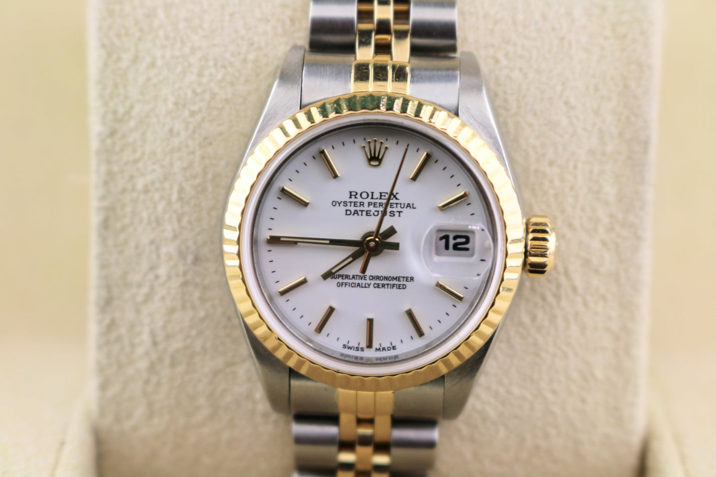 Rolex Ladies Datejust 69173 White Dial TT 18kt Jubilee With Papers 26mm