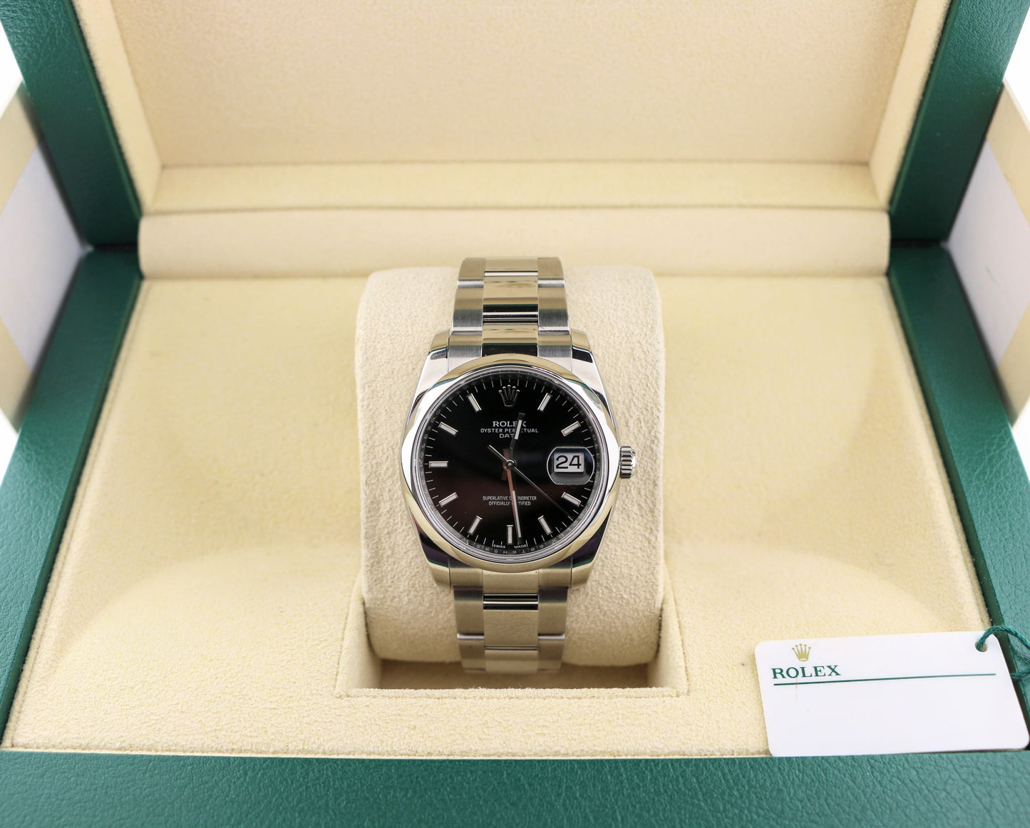 2016 Rolex Date 115200 Black Dial SS Oyster No Papers With Serial Tag 34mm