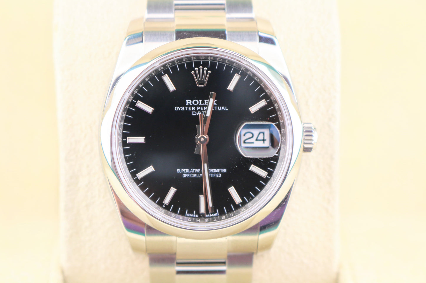 2016 Rolex Date 115200 Black Dial SS Oyster No Papers With Serial Tag 34mm