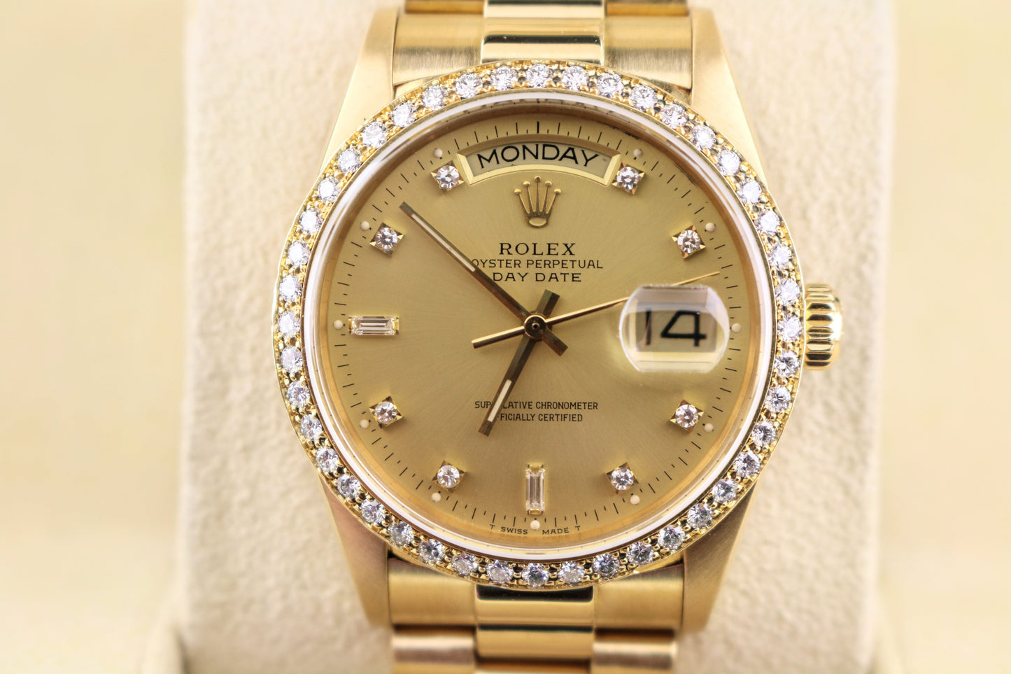1988 Rolex Day-Date 18038 Diamond Dial Factory Diamond Bezel 18kt President 36mm