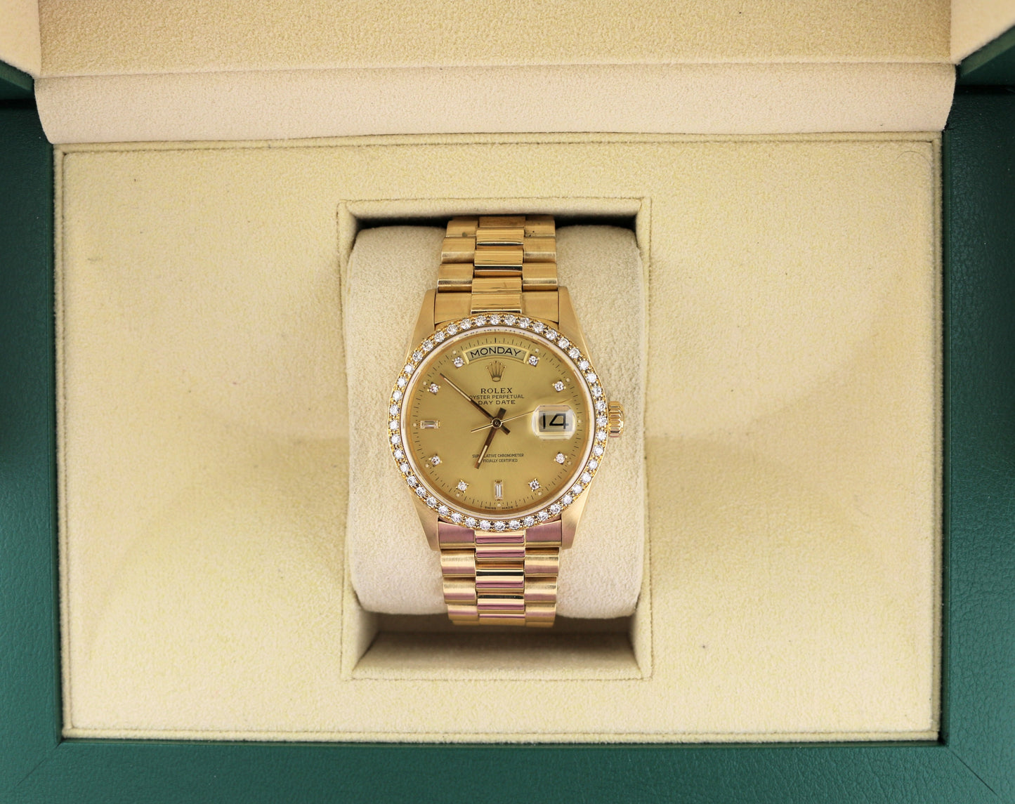 1988 Rolex Day-Date 18038 Diamond Dial Factory Diamond Bezel 18kt President 36mm