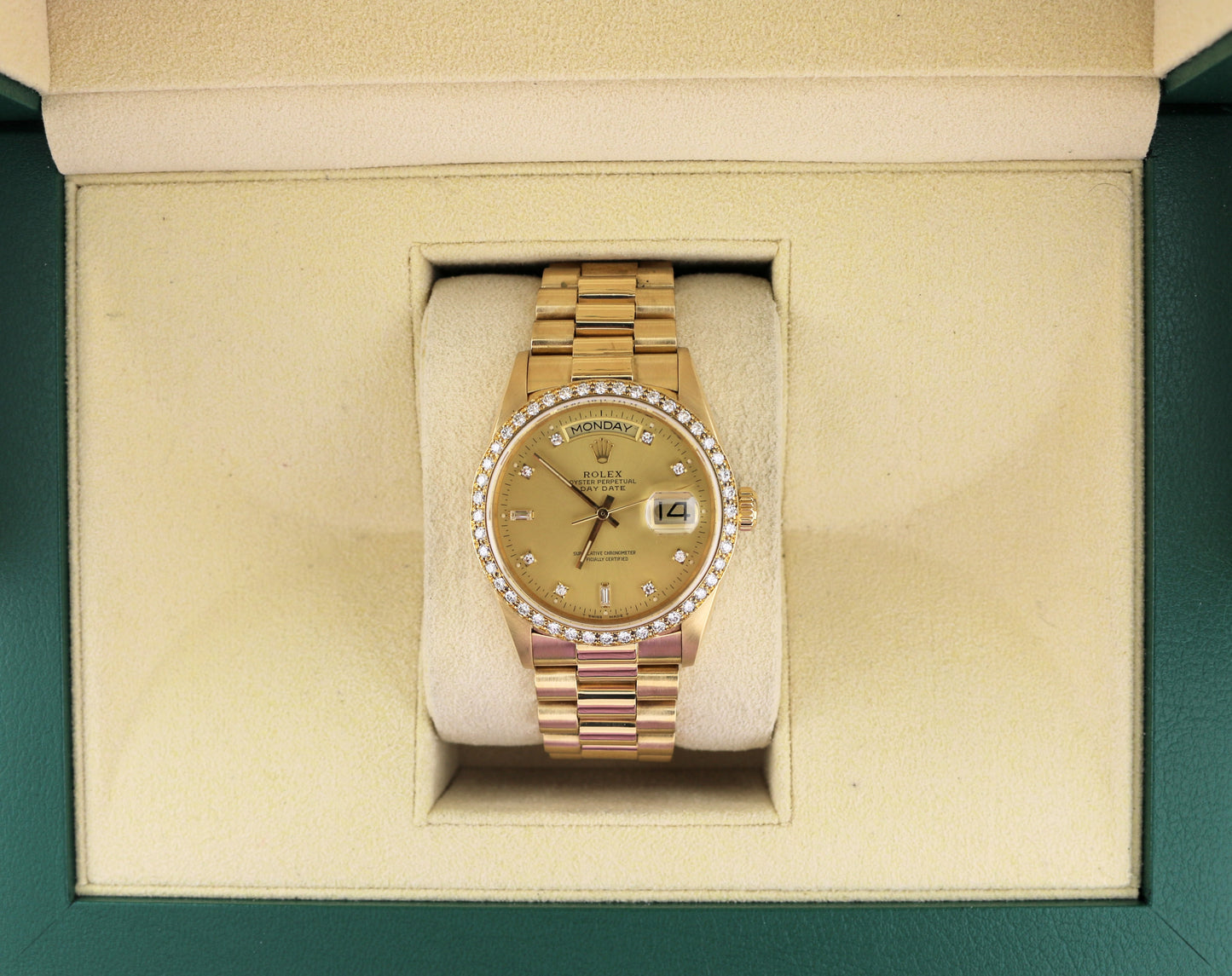 1988 Rolex Day-Date 18038 Diamond Dial Factory Diamond Bezel 18kt President 36mm