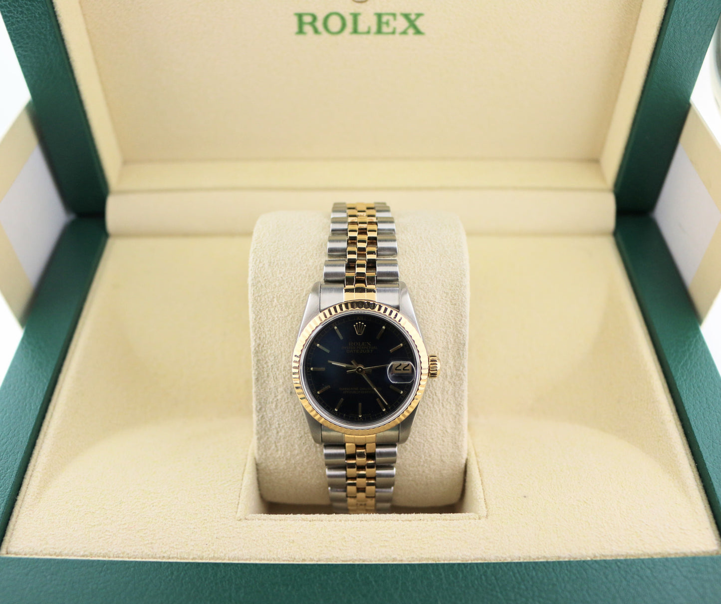1988 Rolex Midsize Datejust 68273 Blue Dial TT 18kt Jubilee No Papers 31mm
