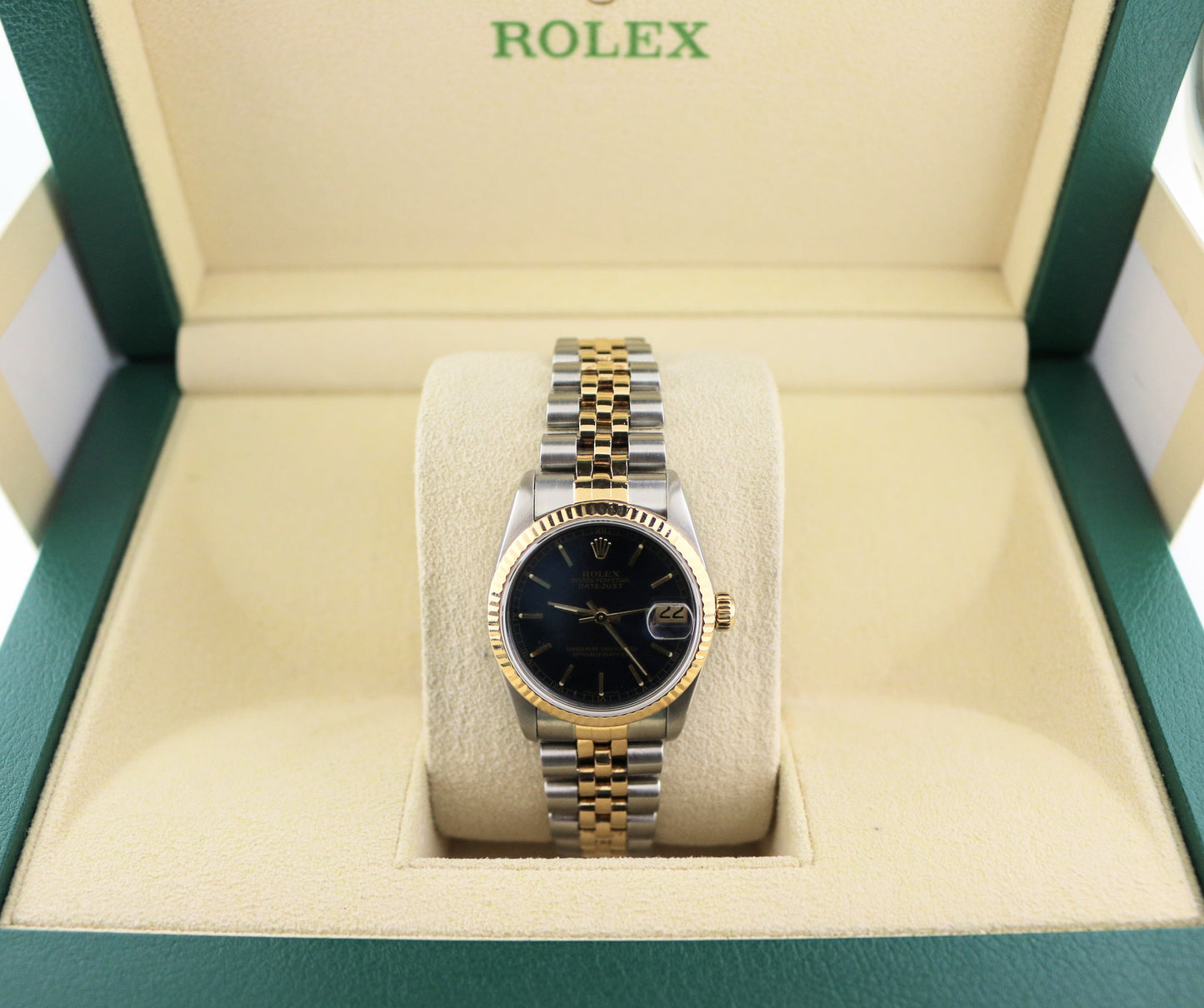 1988 Rolex Midsize Datejust 68273 Blue Dial TT 18kt Jubilee No Papers 31mm