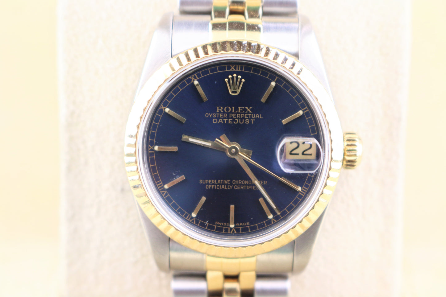 1988 Rolex Midsize Datejust 68273 Blue Dial TT 18kt Jubilee No Papers 31mm