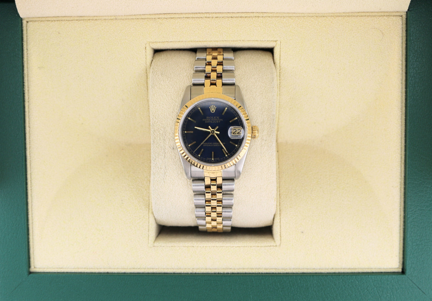 1988 Rolex Midsize Datejust 68273 Blue Dial TT 18kt Jubilee No Papers 31mm