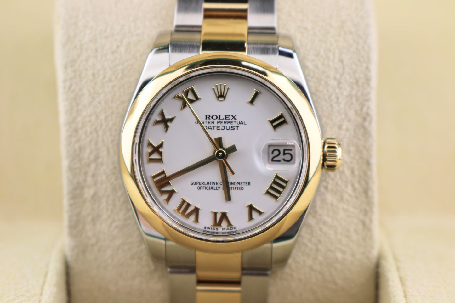2014 Rolex Midsize Datejust 178243 White Roman Dial TT 18kt Oyster W Papers 31mm