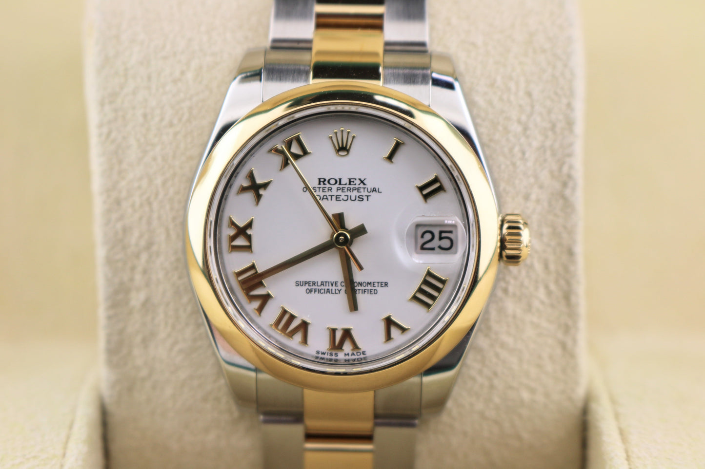 2014 Rolex Midsize Datejust 178243 White Roman Dial TT 18kt Oyster W Papers 31mm