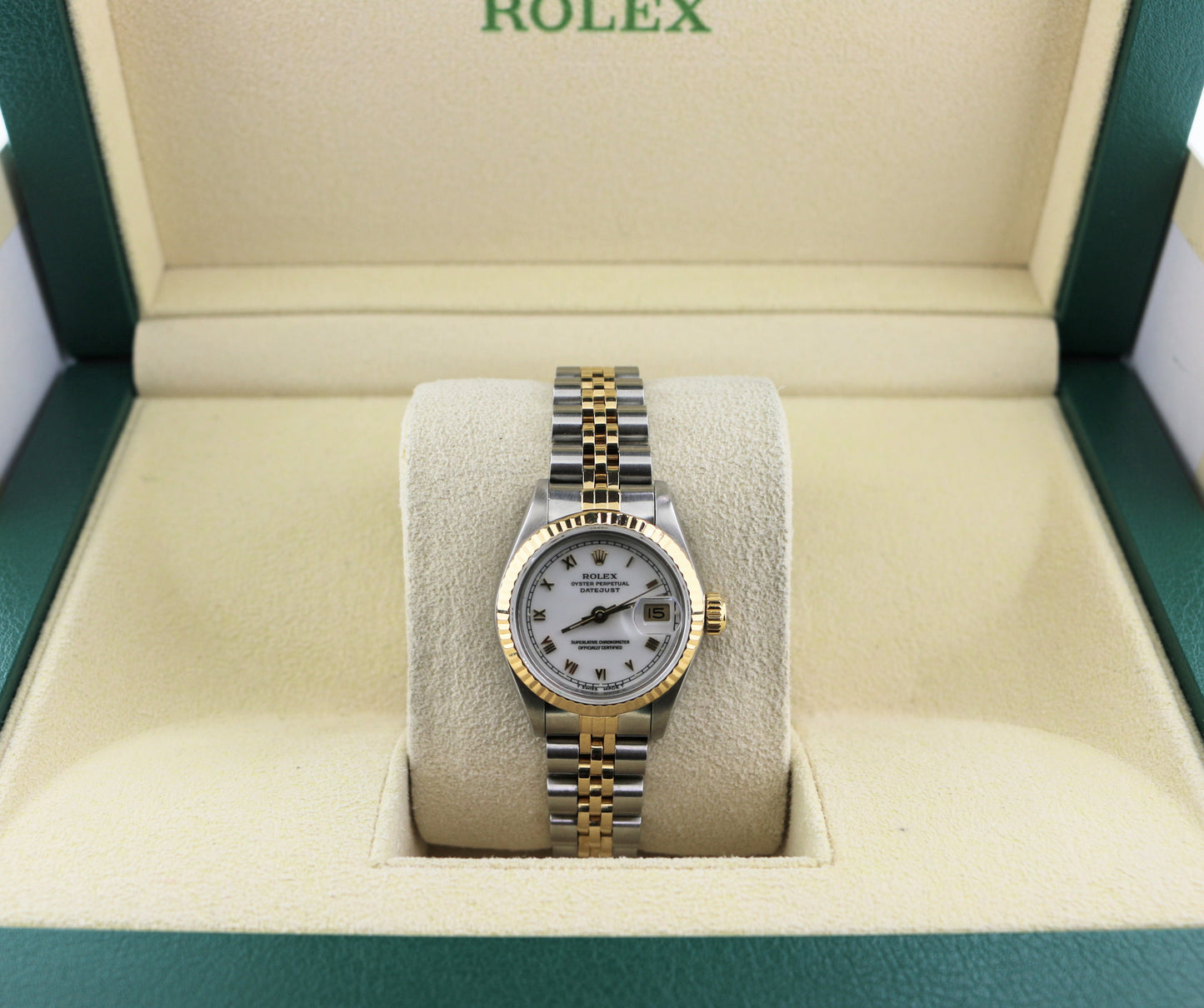 1988 Rolex Ladies Datejust 69173 White Roman Dial TT 18kt Jubilee No Papers 26mm