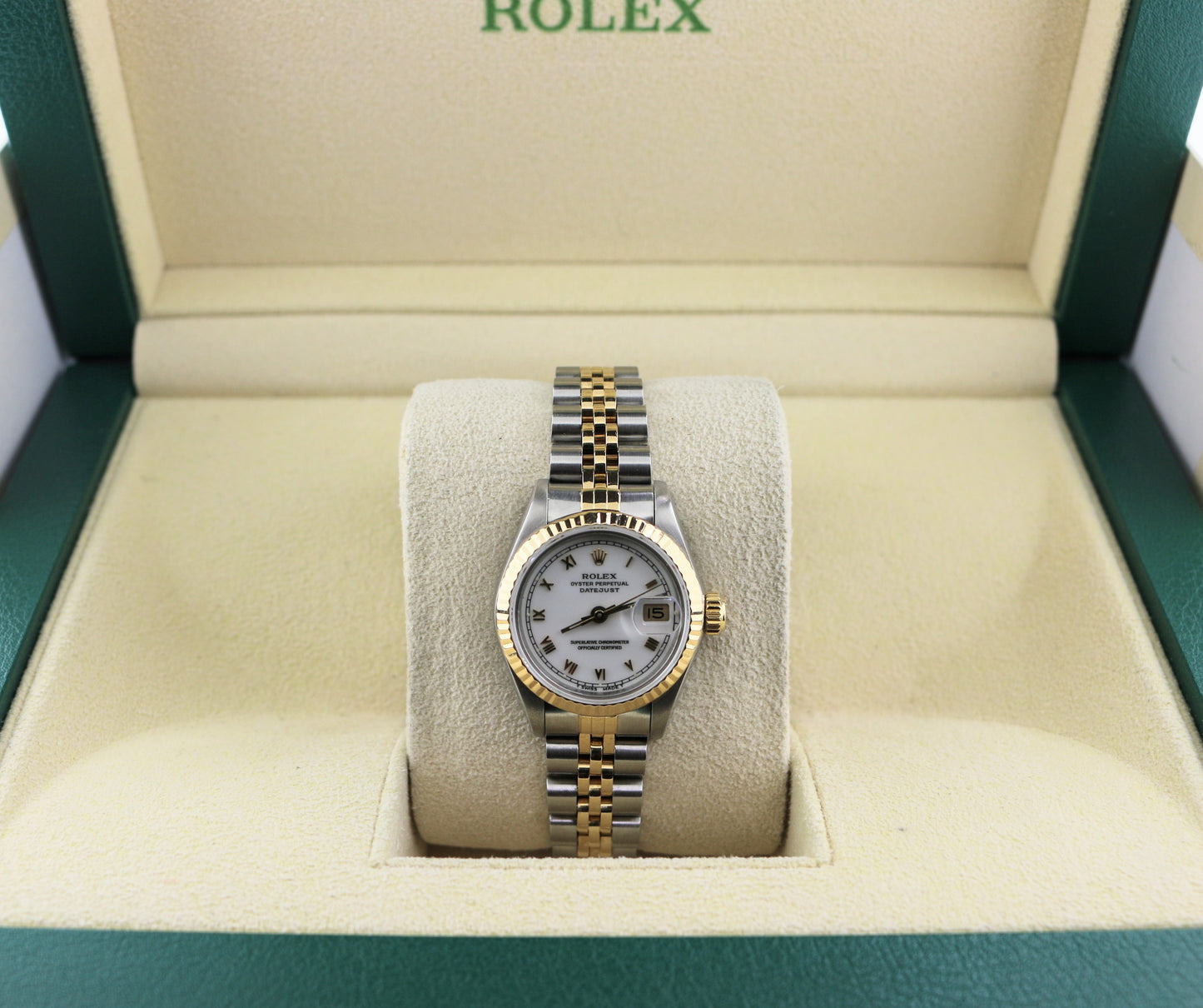 1988 Rolex Ladies Datejust 69173 White Roman Dial TT 18kt Jubilee No Papers 26mm