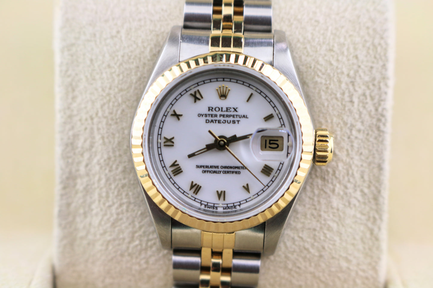 1988 Rolex Ladies Datejust 69173 White Roman Dial TT 18kt Jubilee No Papers 26mm