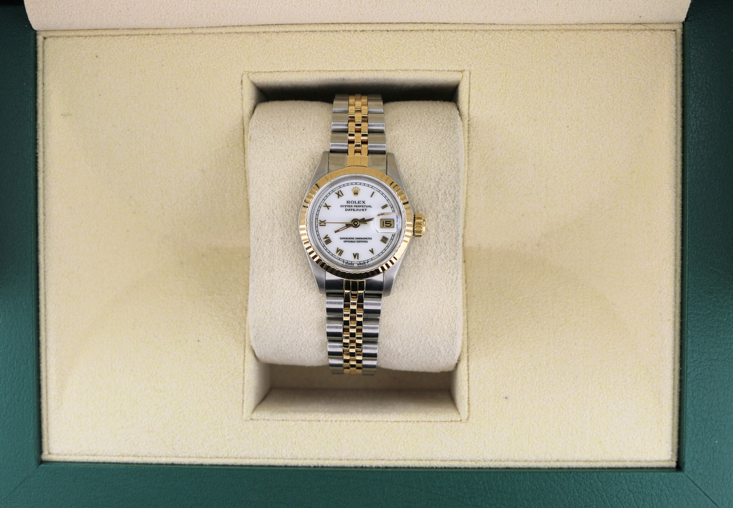 1988 Rolex Ladies Datejust 69173 White Roman Dial TT 18kt Jubilee No Papers 26mm