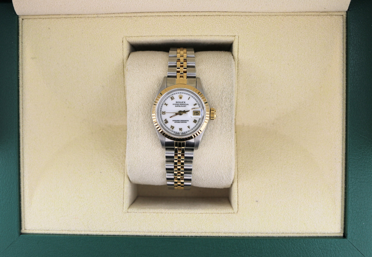 1988 Rolex Ladies Datejust 69173 White Roman Dial TT 18kt Jubilee No Papers 26mm