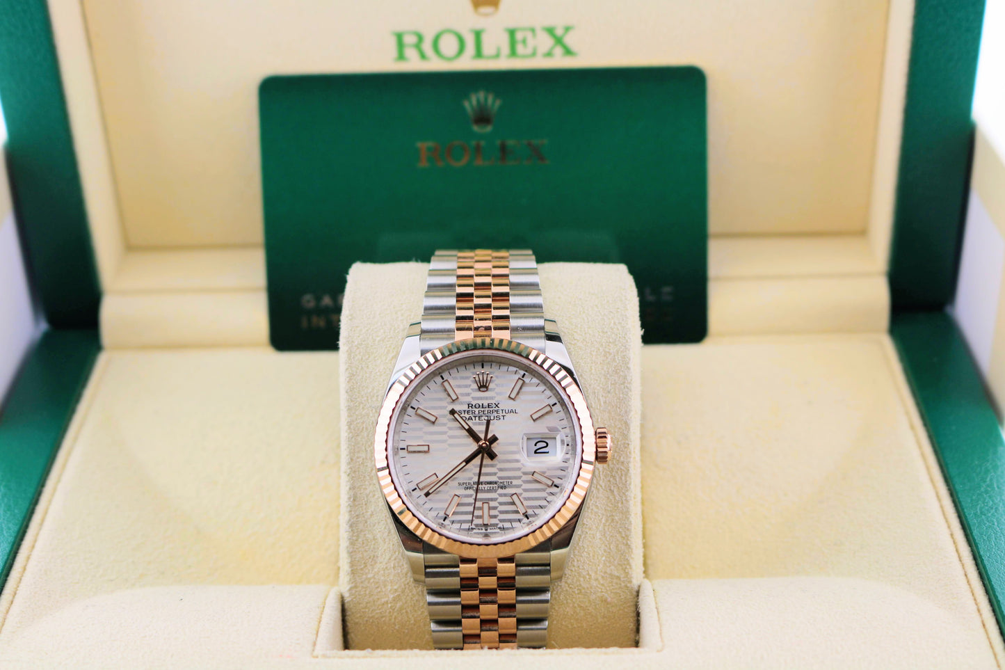 OH 2022 Rolex Datejust 126231 Silver Motif Dial RG Jubilee With Papers 36mm