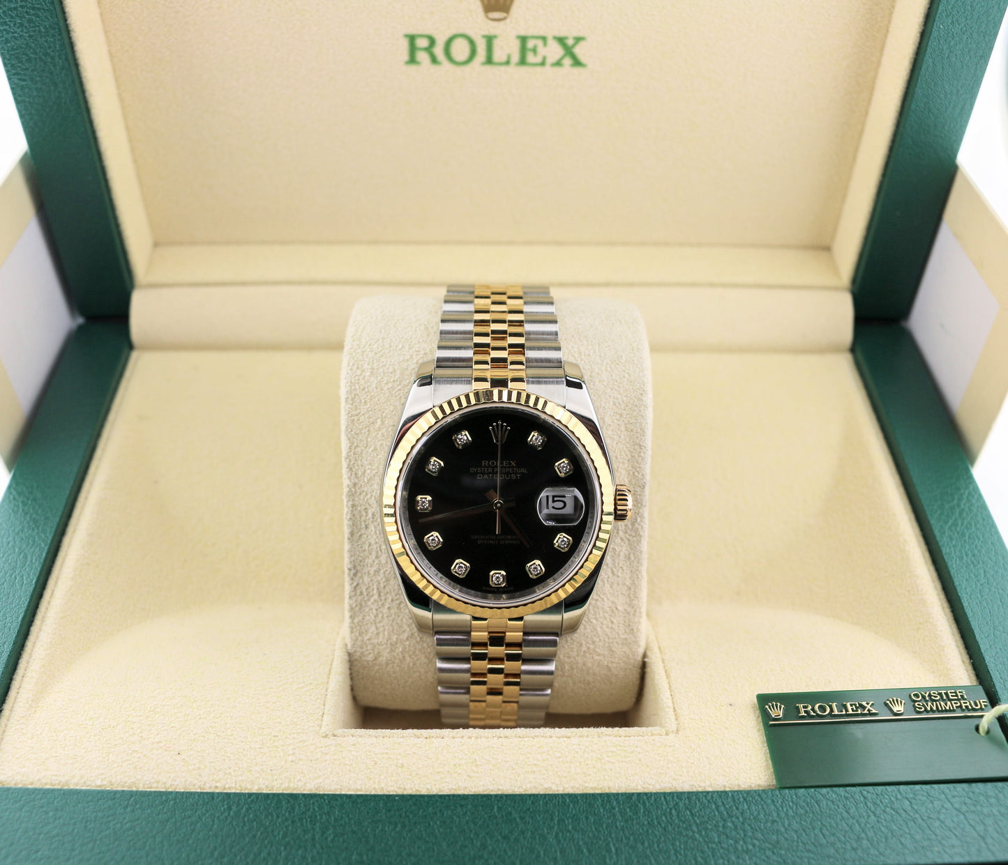 2006 Rolex Datejust 116233 Black Diamond Dial TT 18kt Jubilee No Papers 36mm
