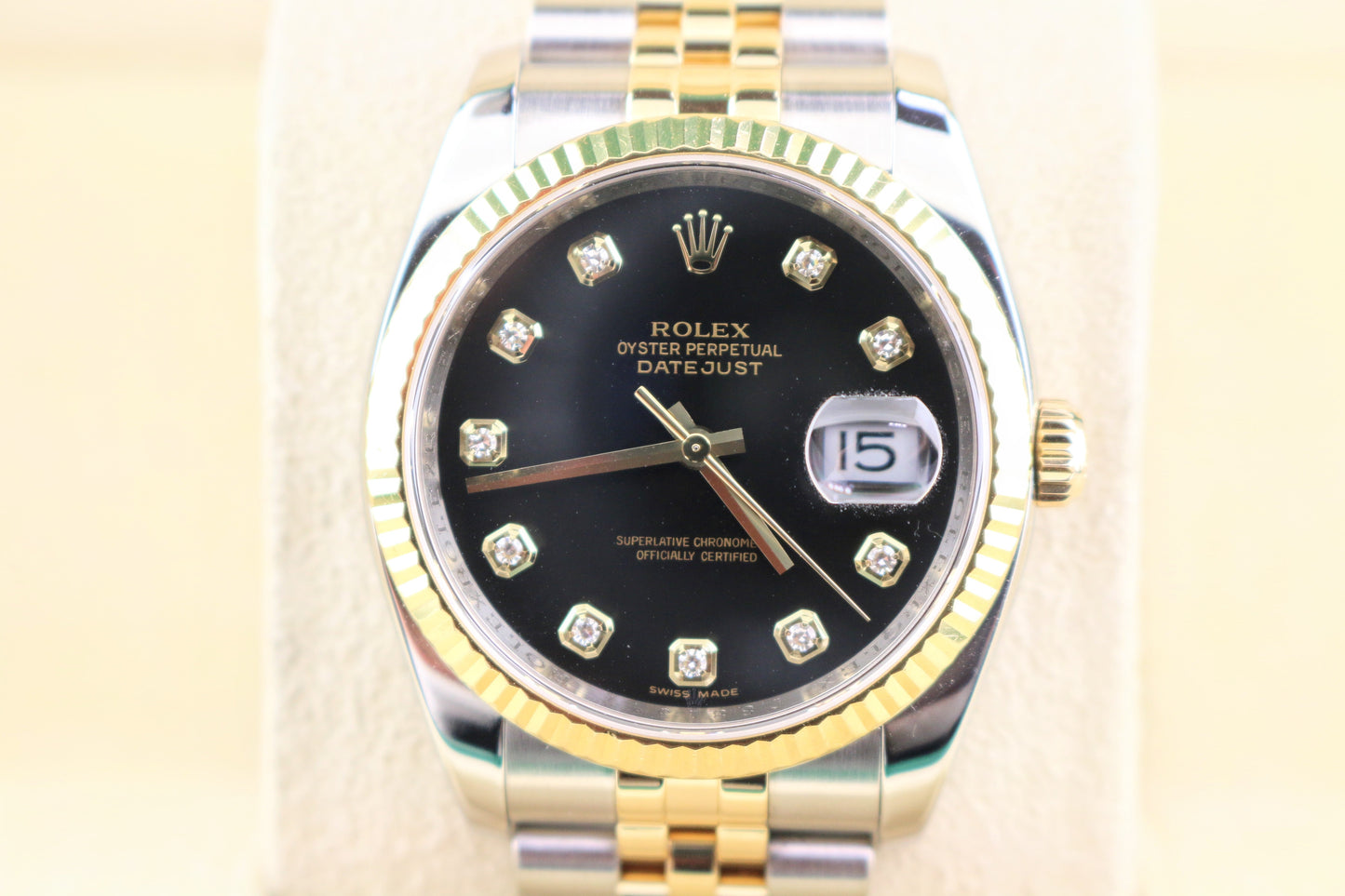 2006 Rolex Datejust 116233 Black Diamond Dial TT 18kt Jubilee No Papers 36mm