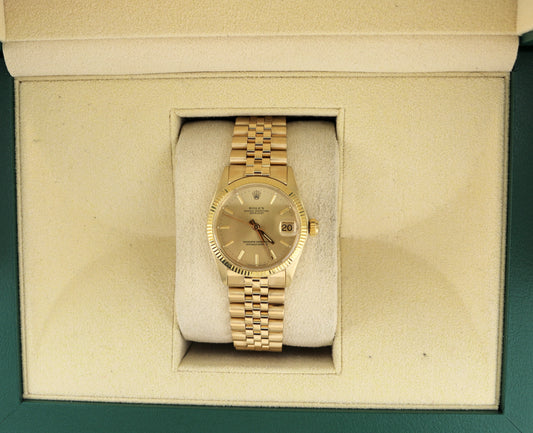 1974 Rolex Datejust Midsize 6827 Champagne Dial 18kt Yellow Gold Jubilee 31mm