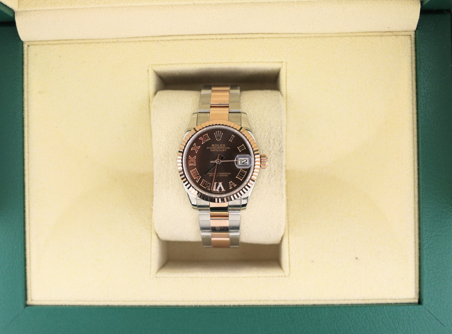 2025 Rolex Datejust 278271 Chocolate Roman Diamond VI TT Rose Gold Oyster 31mm
