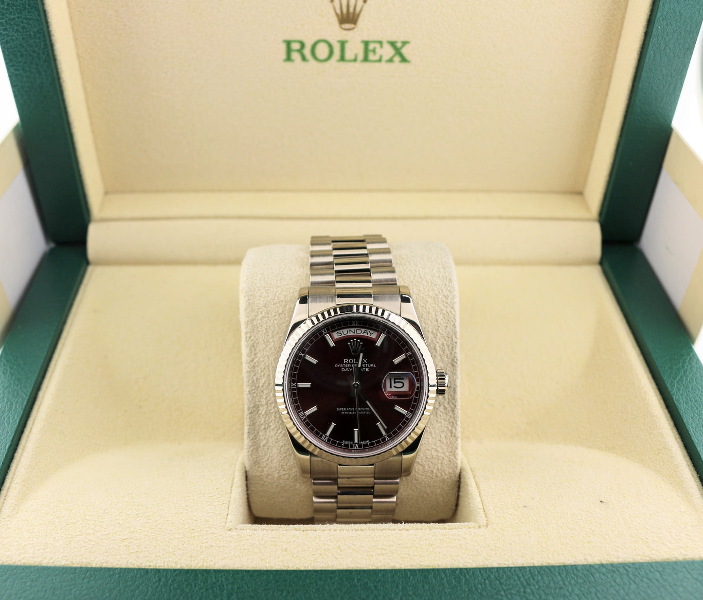 2015 Rolex Day-Date 118239 Cherry Red Dial 18kt White Gold With RSC Records 36mm