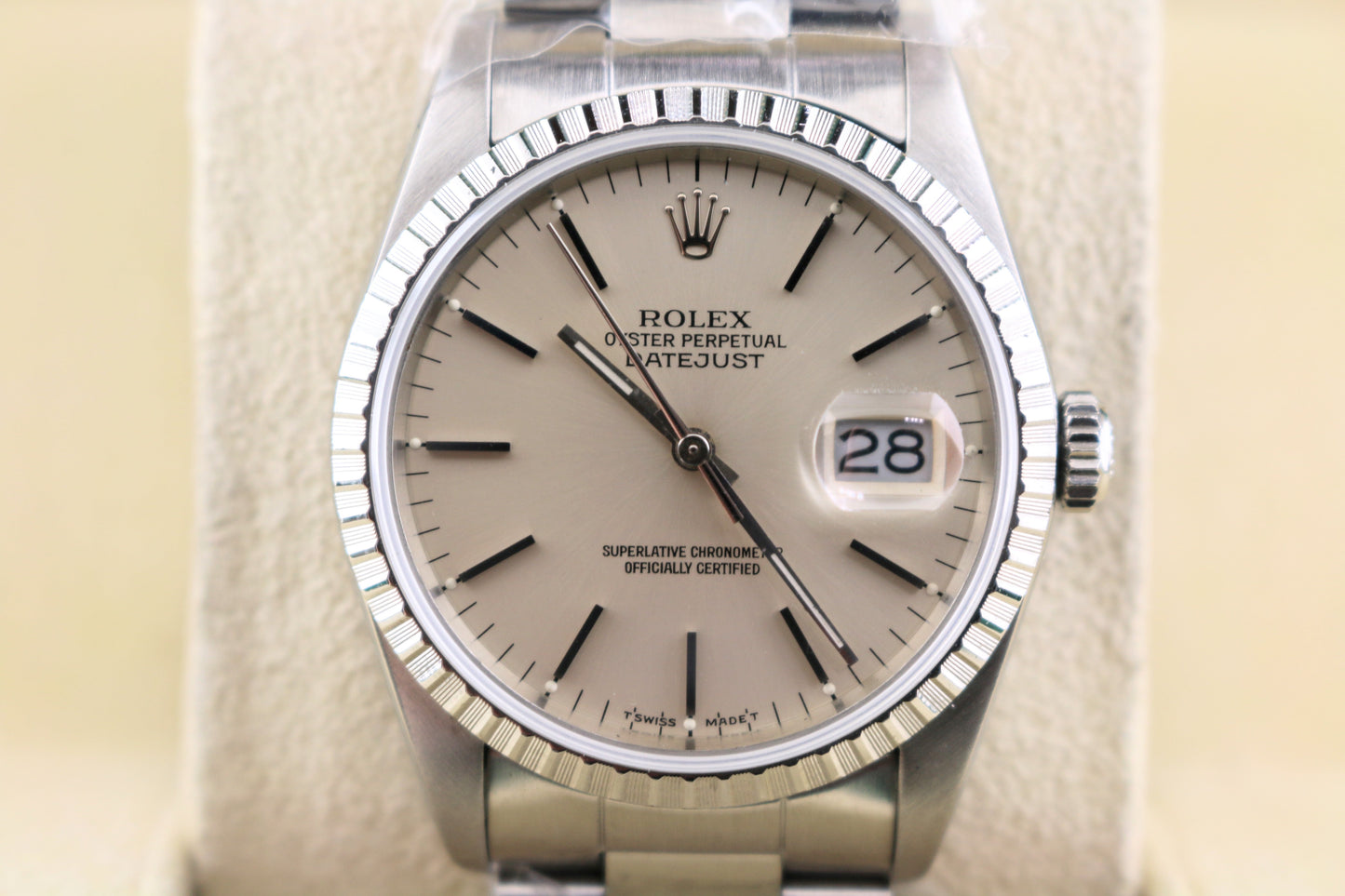 1988 Rolex Datejust 16200 Silver Dial SS Oyster Engine Turn Bezel No Papers 36mm