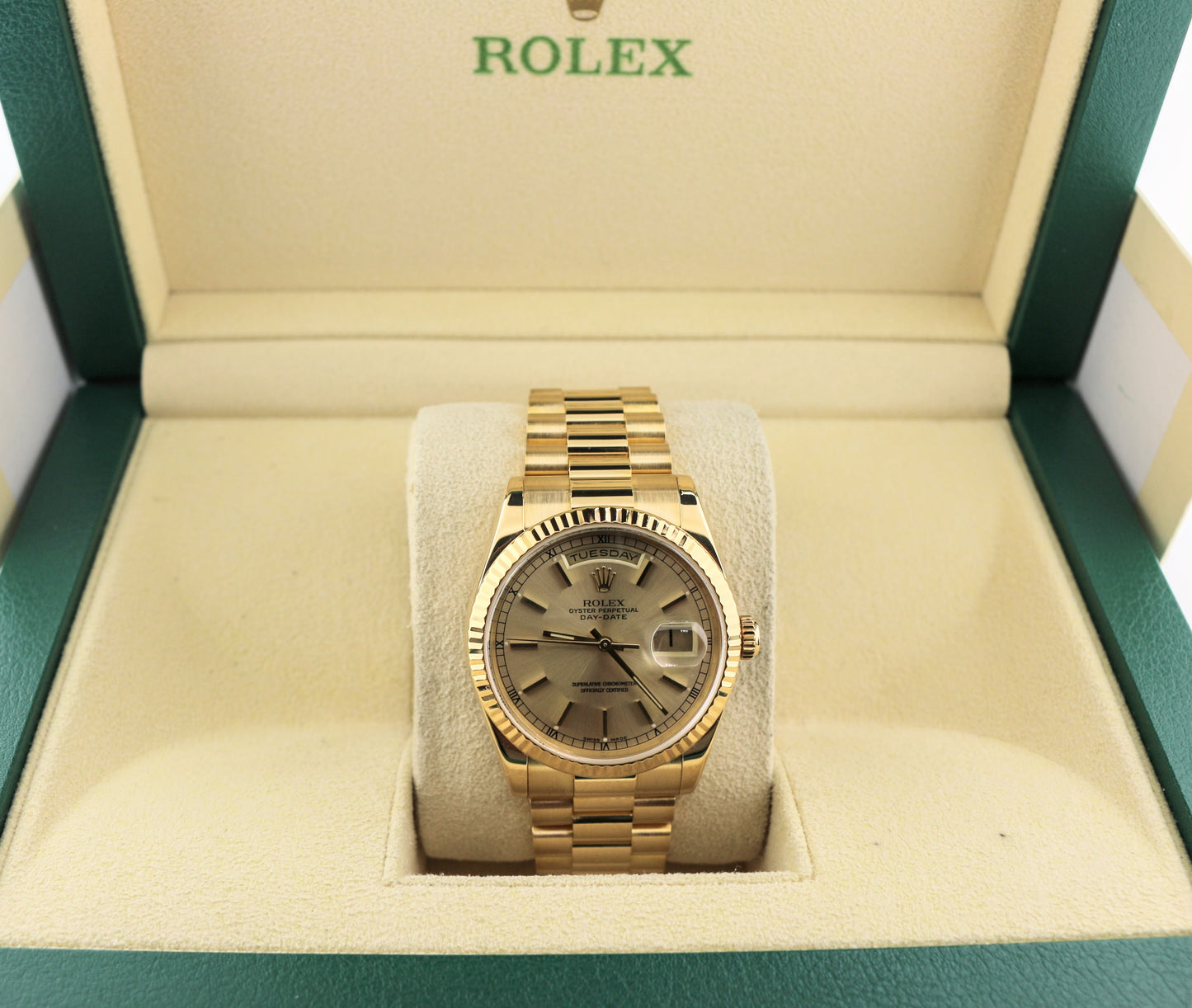 2004 Rolex Day-Date 118238 Champagne Dial 18kt SEL President Heavy Buckle 36mm