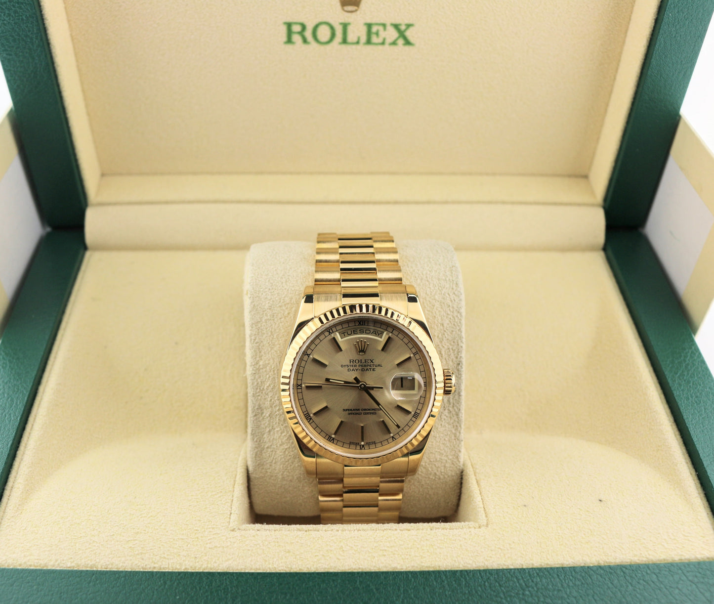 2004 Rolex Day-Date 118238 Champagne Dial 18kt SEL President Heavy Buckle 36mm