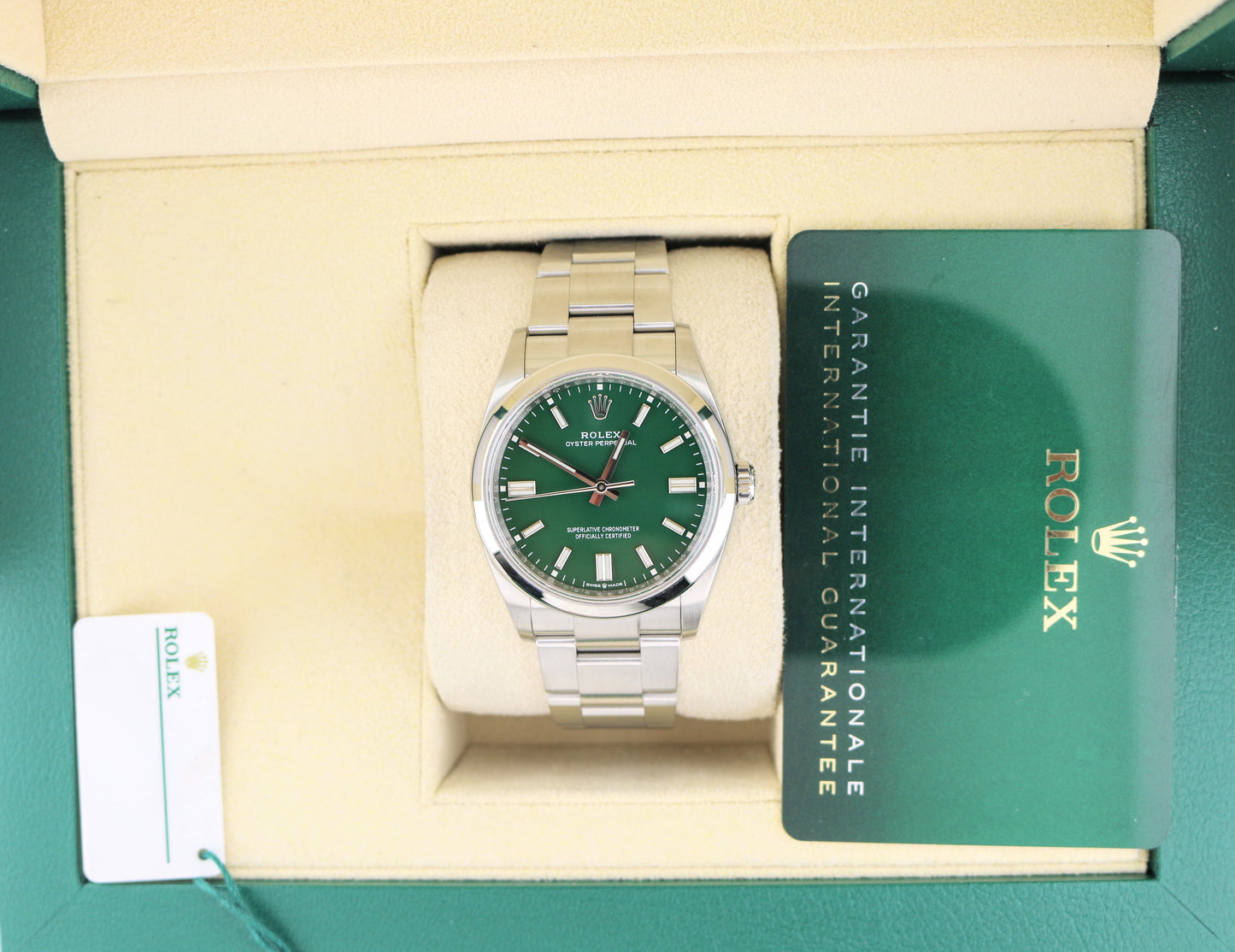 2022 Rolex Oyster Perpetual 126000 Green Dial SS Oyster With Papers 36mm