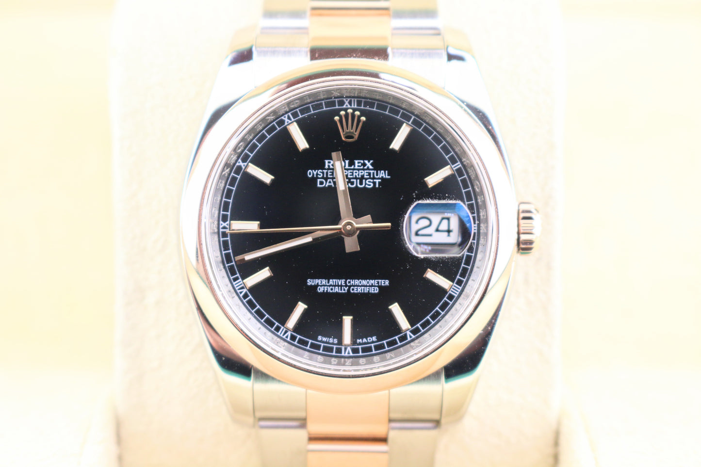 Rolex Datejust 116201 Black Dial TT 18kt Oyster Rose With 2024 CPO Papers 36mm