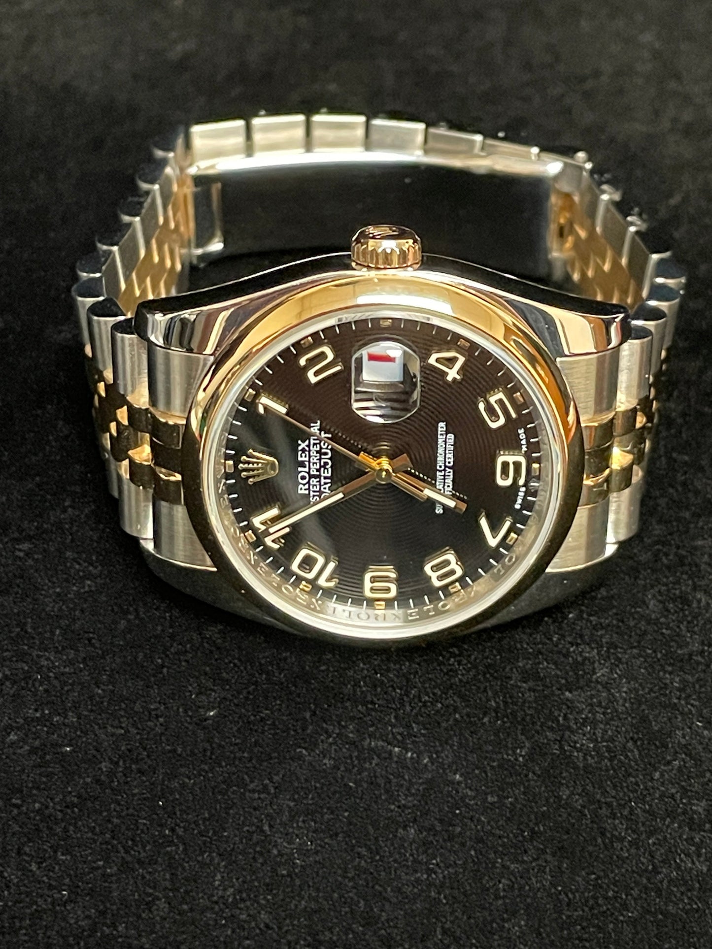 2009 Rolex Datejust 116203 Black Concentric Arabic Dial TT 18kt Jubilee 36mm