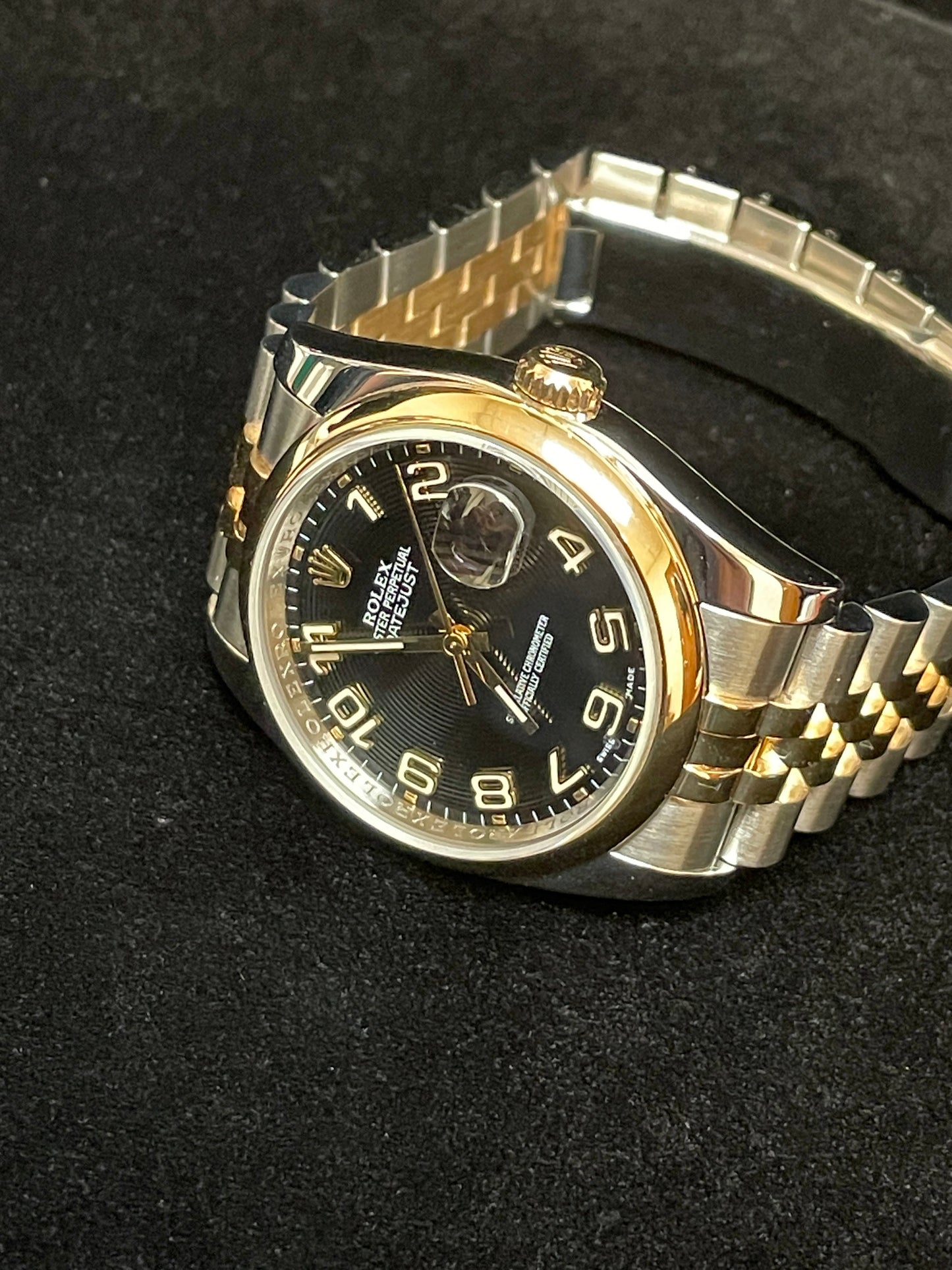 2009 Rolex Datejust 116203 Black Concentric Arabic Dial TT 18kt Jubilee 36mm