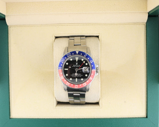 1967 Rolex GMT-Master Pepsi 1675 Black MK1 Dial SS Folded Oyster C+I 40mm