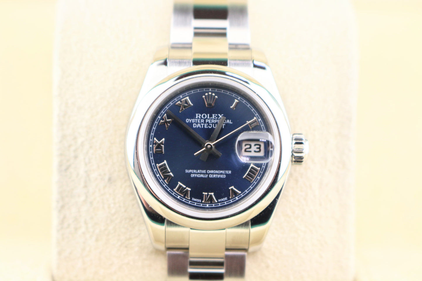 2006 Rolex Ladies Datejust 179160 Blue Roman Dial SS Oyster No Papers 26mm