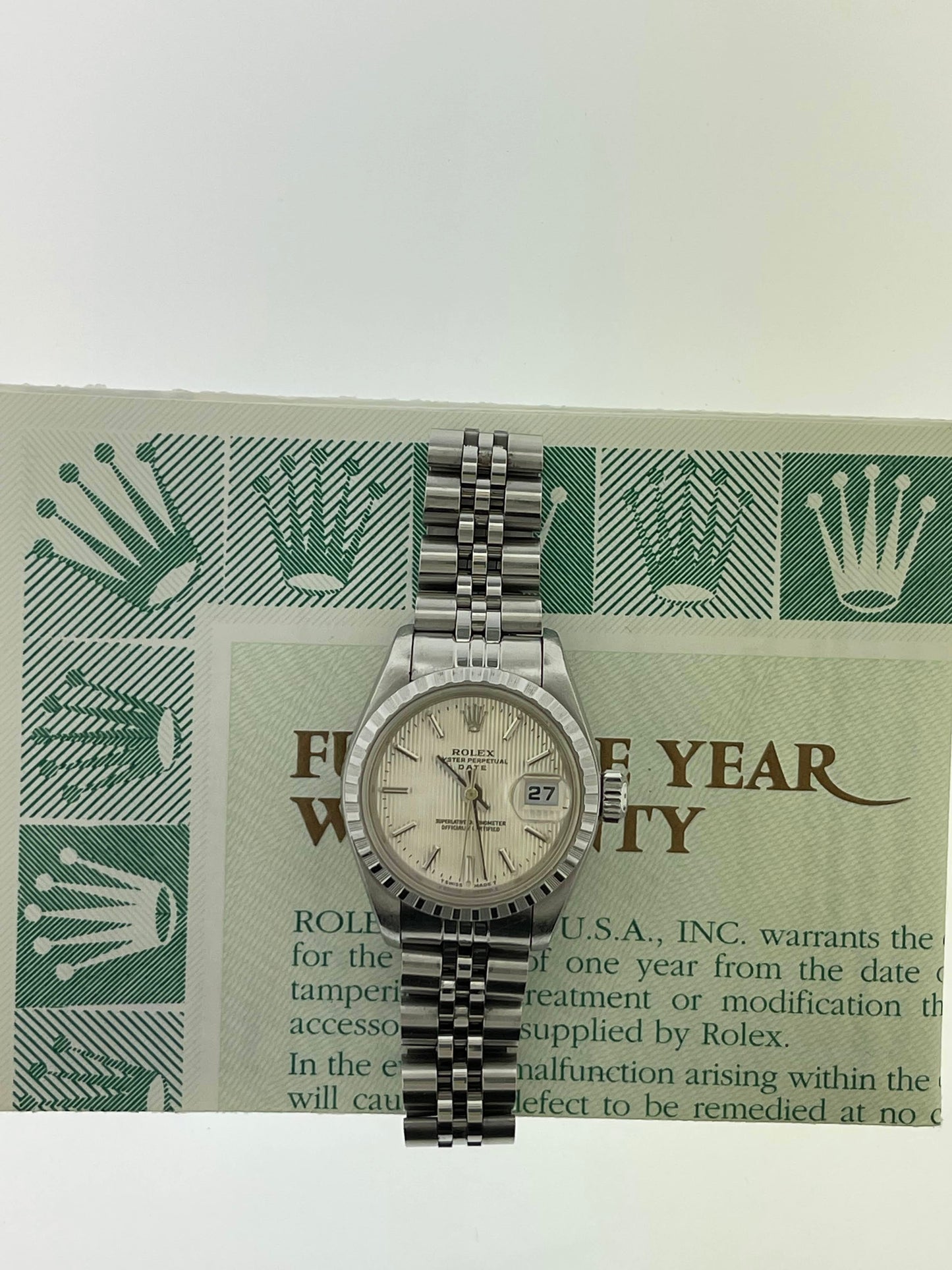 2000 Rolex Datejust 79240 Silver Tapestry Dial With Papers 26mm