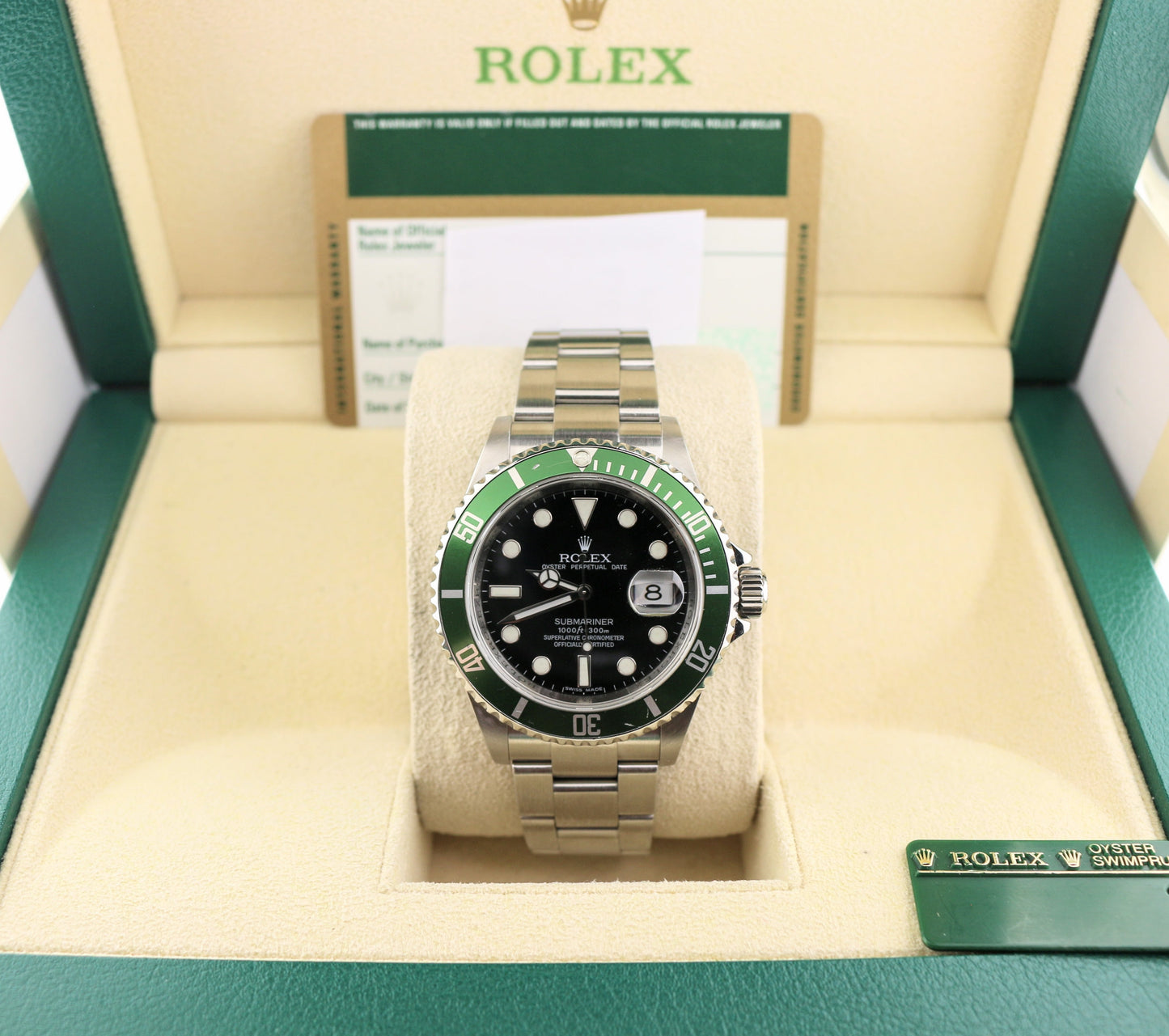2009 Rolex Kermit Submariner 16610LV Black Dial Engraved Rehaut W/ Papers 40mm