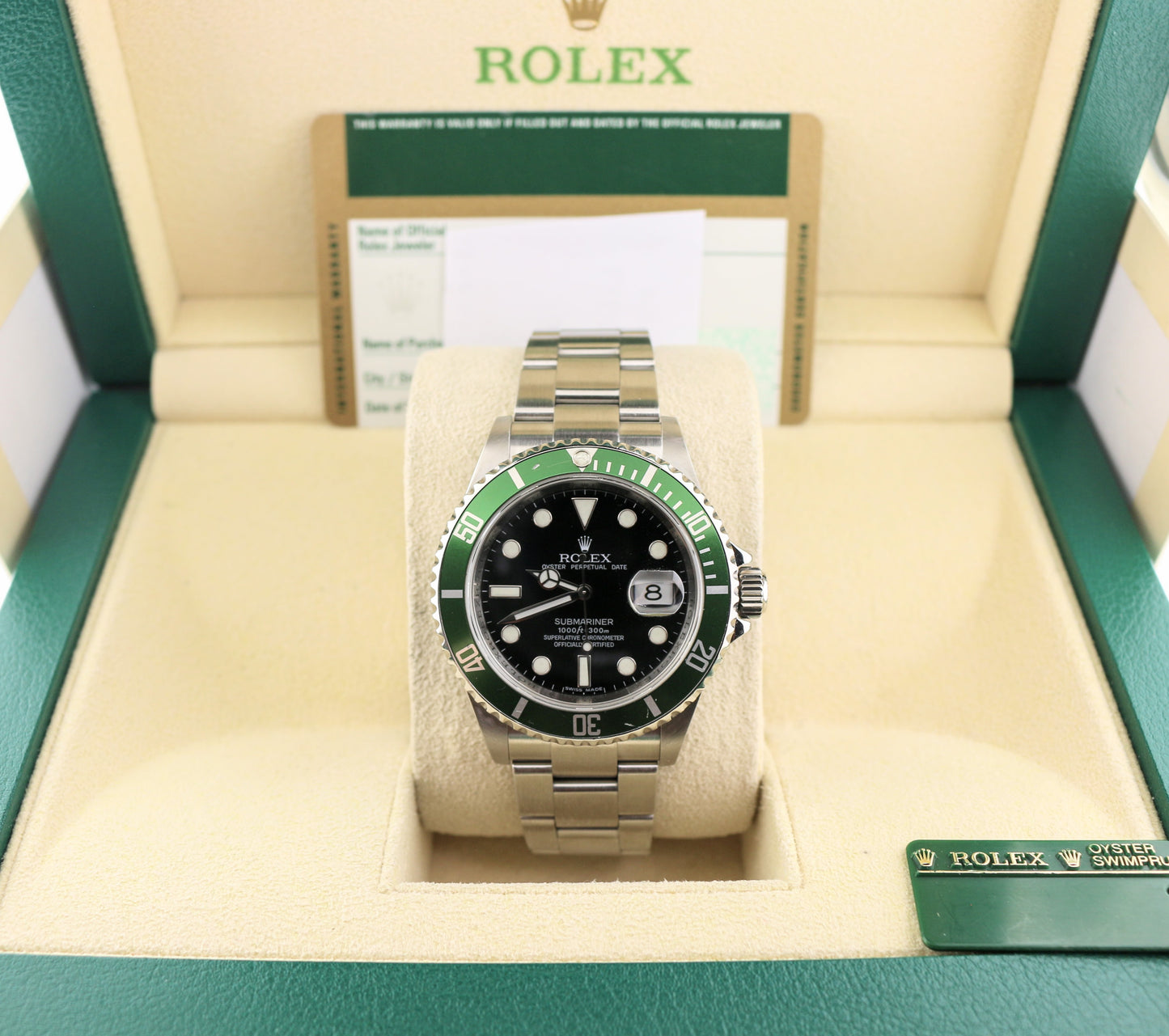 2009 Rolex Kermit Submariner 16610LV Black Dial Engraved Rehaut W/ Papers 40mm