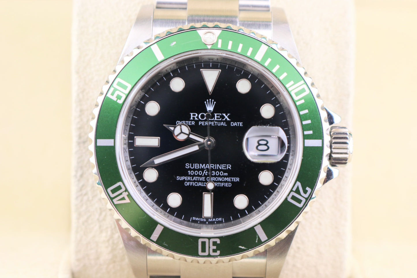 2009 Rolex Kermit Submariner 16610LV Black Dial Engraved Rehaut W/ Papers 40mm