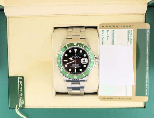 2009 Rolex Kermit Submariner 16610LV Black Dial Engraved Rehaut W/ Papers 40mm