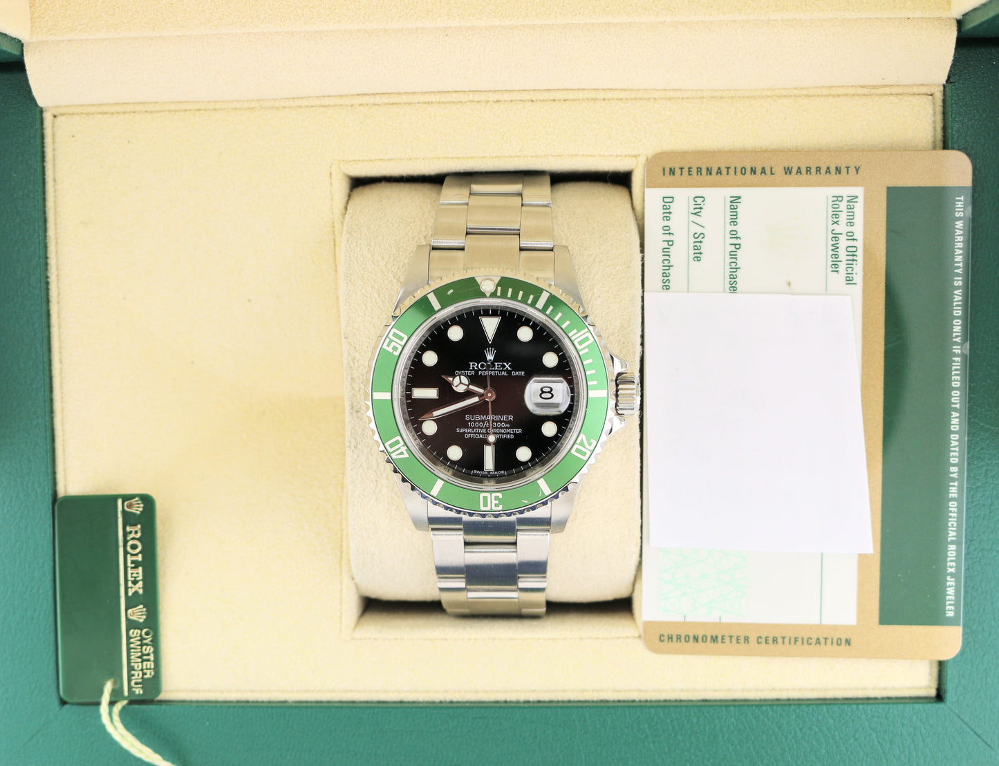2009 Rolex Kermit Submariner 16610LV Black Dial Engraved Rehaut W/ Papers 40mm