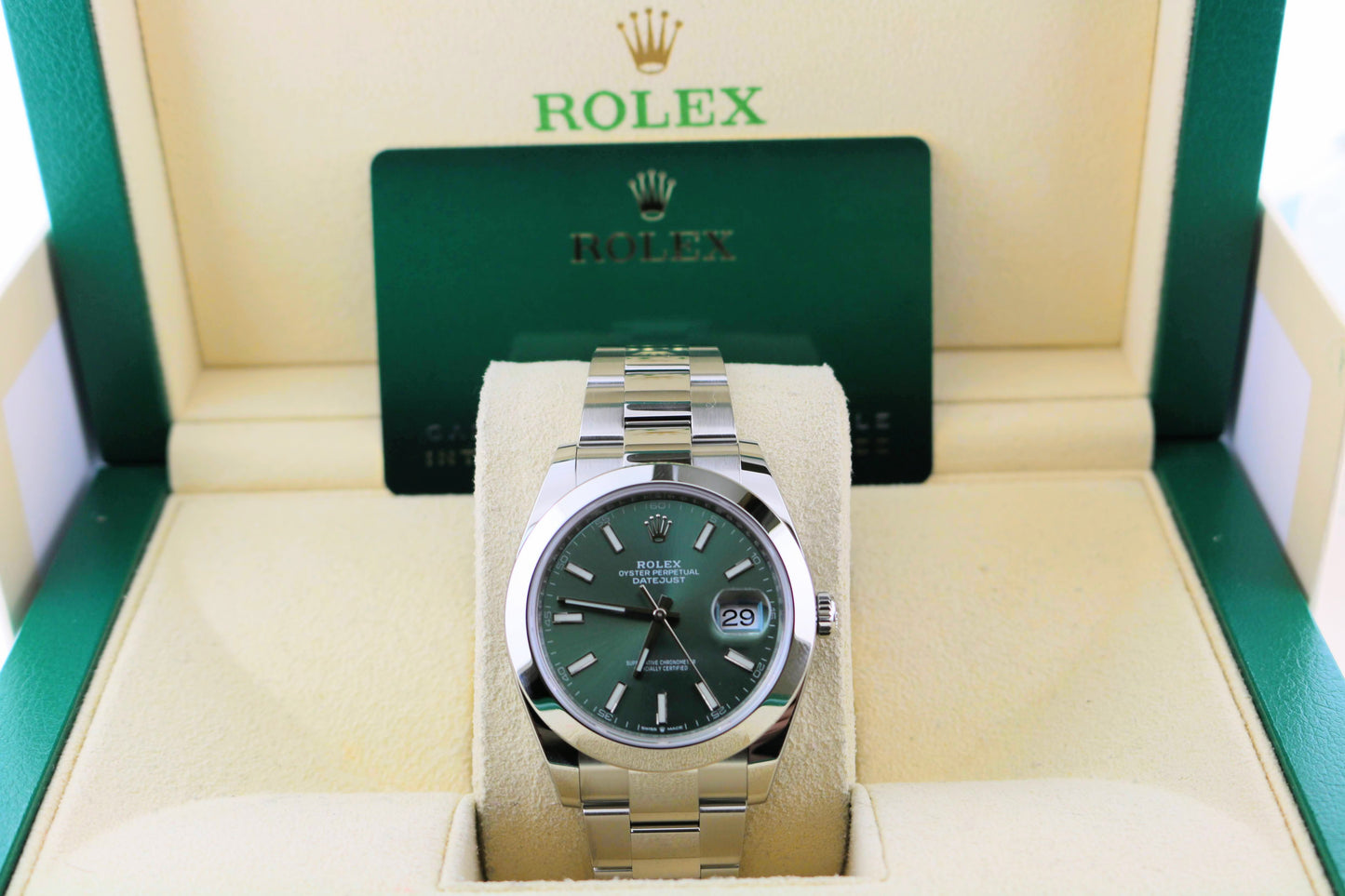 Unworn 2023 Rolex Datejust 126300 Green Mint Dial SS Oyster With Papers 41mm