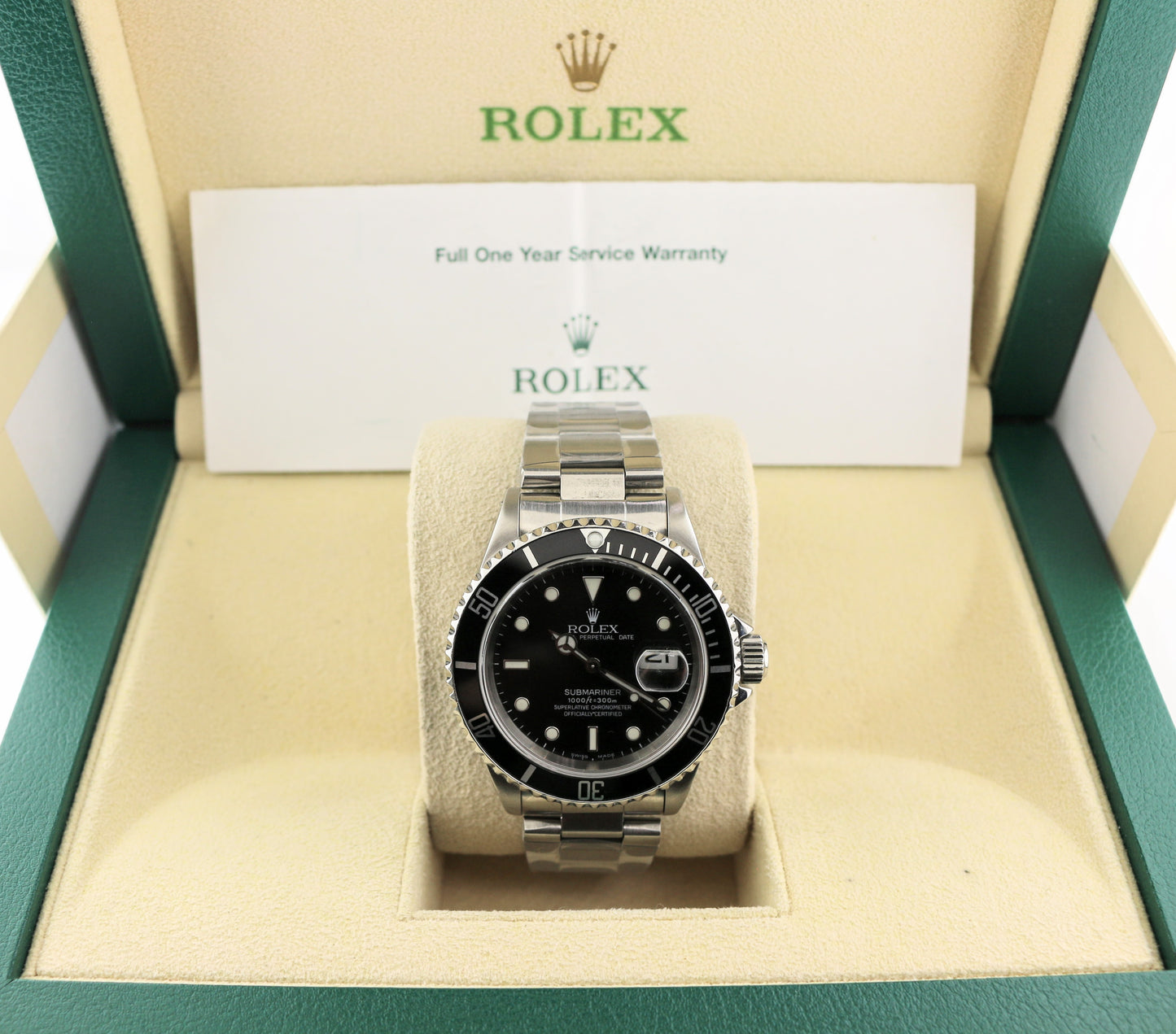 1996 Rolex Submariner Date 16610 Black Dial SS Oyster with RSC papers 40mm