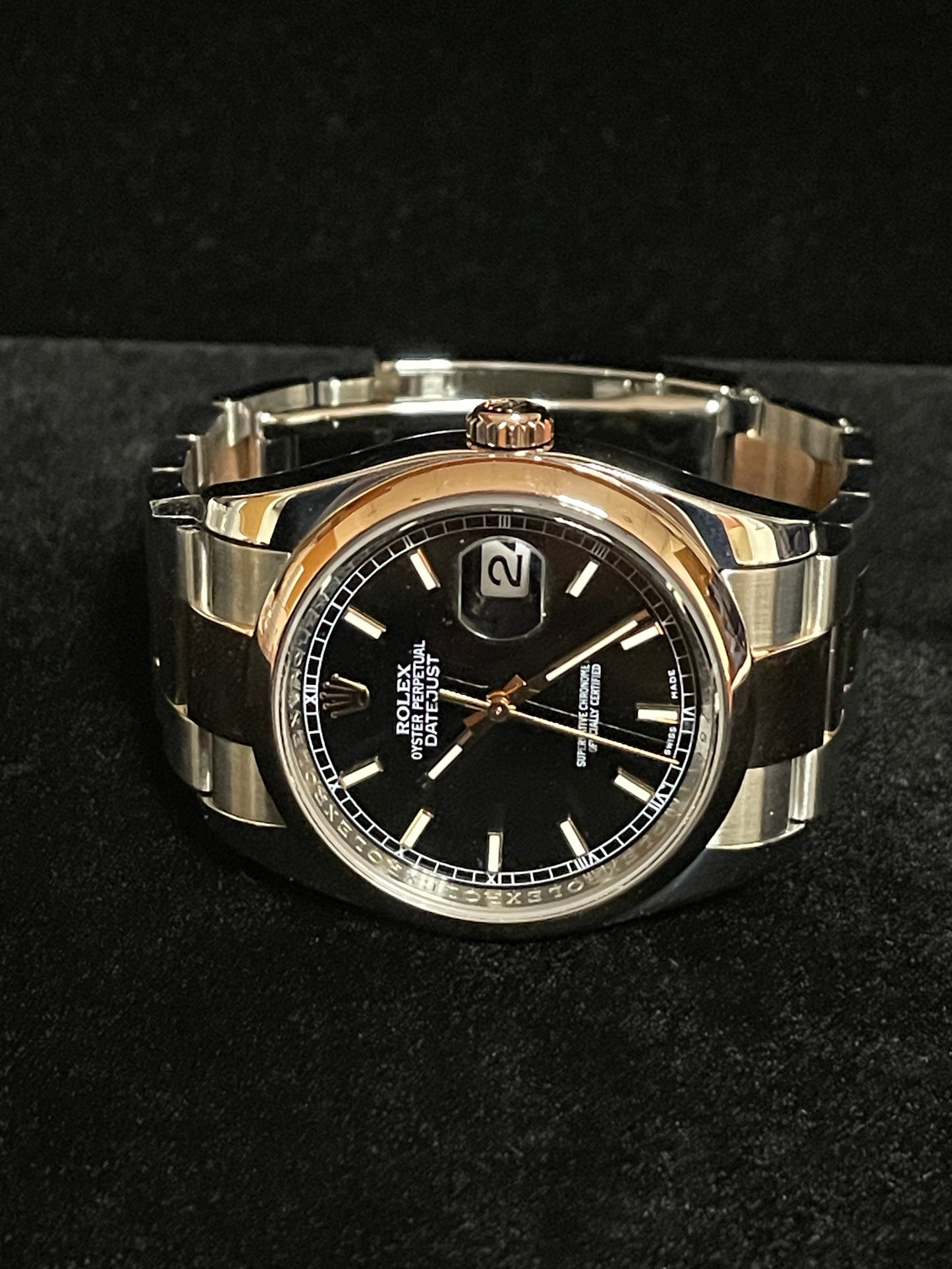 Rolex Datejust 116201 Black Dial TT 18kt Oyster Rose With 2024 CPO Papers 36mm