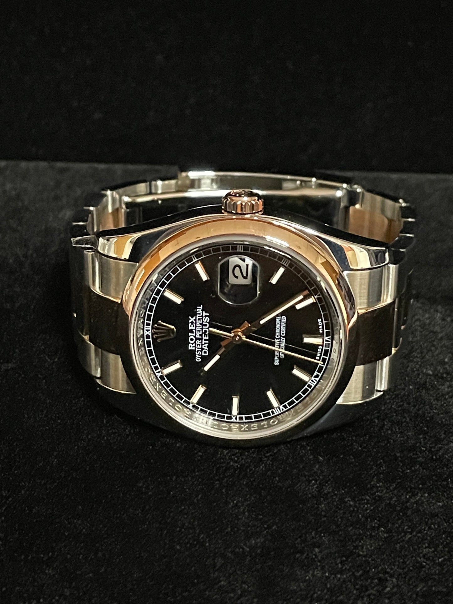 Rolex Datejust 116201 Black Dial TT 18kt Oyster Rose With 2024 CPO Papers 36mm
