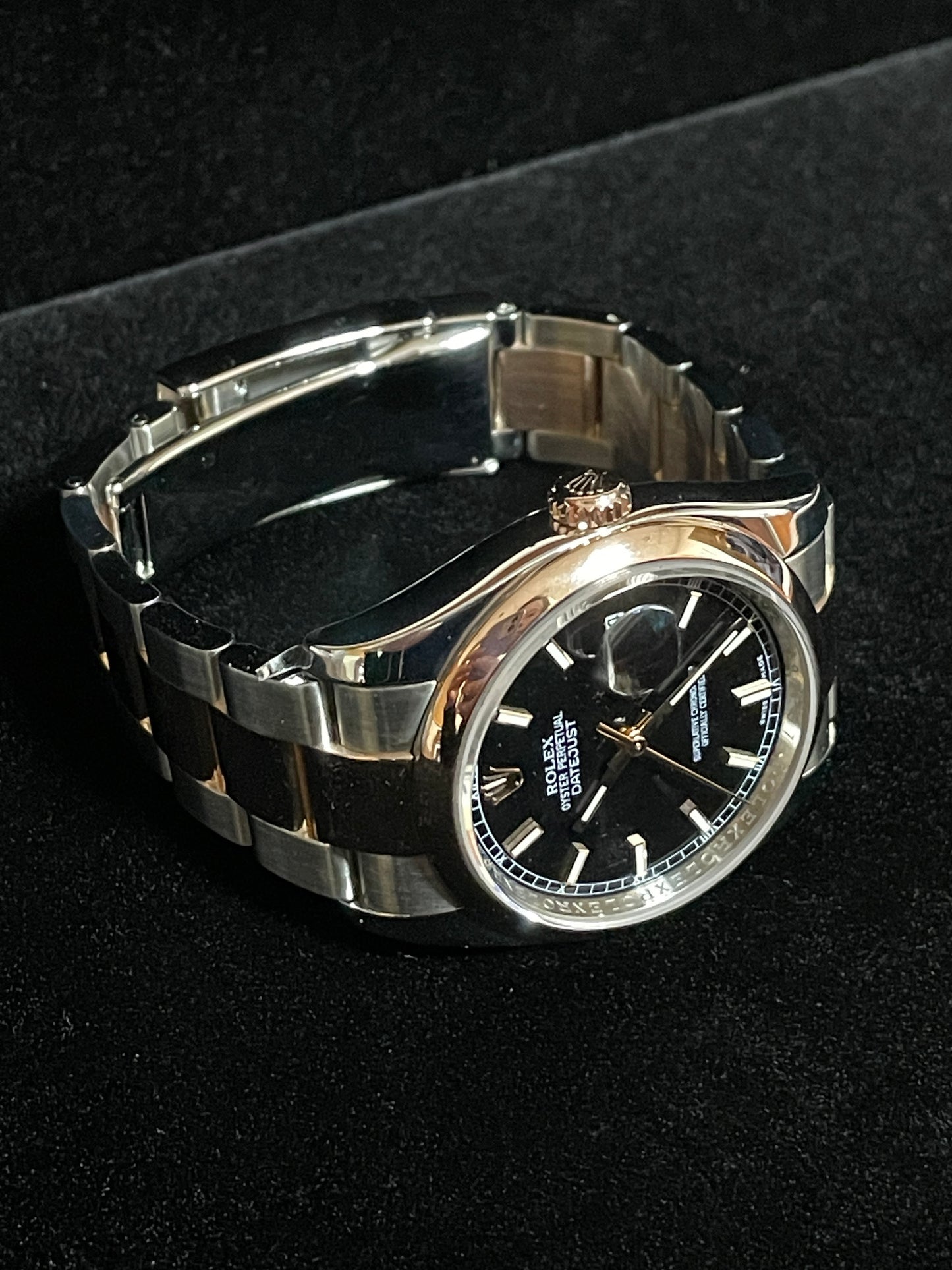 Rolex Datejust 116201 Black Dial TT 18kt Oyster Rose With 2024 CPO Papers 36mm