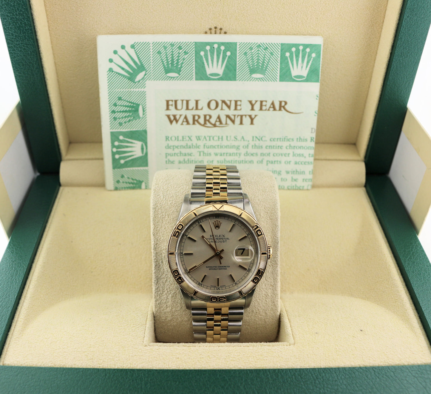 1999 Rolex Datejust 16263 Turnograph Silver Dial TT 18k Jubilee With Papers 36mm