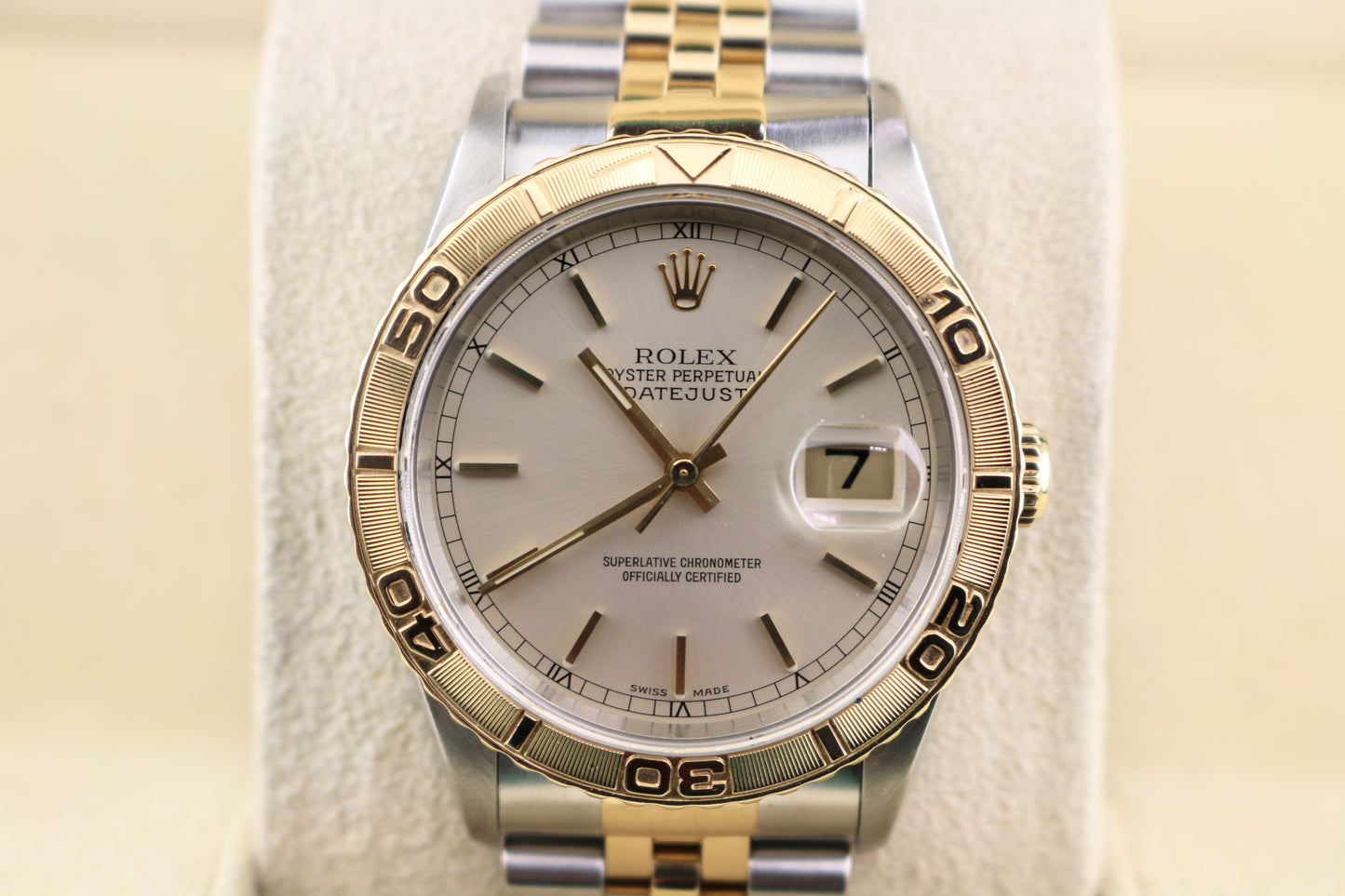 1999 Rolex Datejust 16263 Turnograph Silver Dial TT 18k Jubilee With Papers 36mm