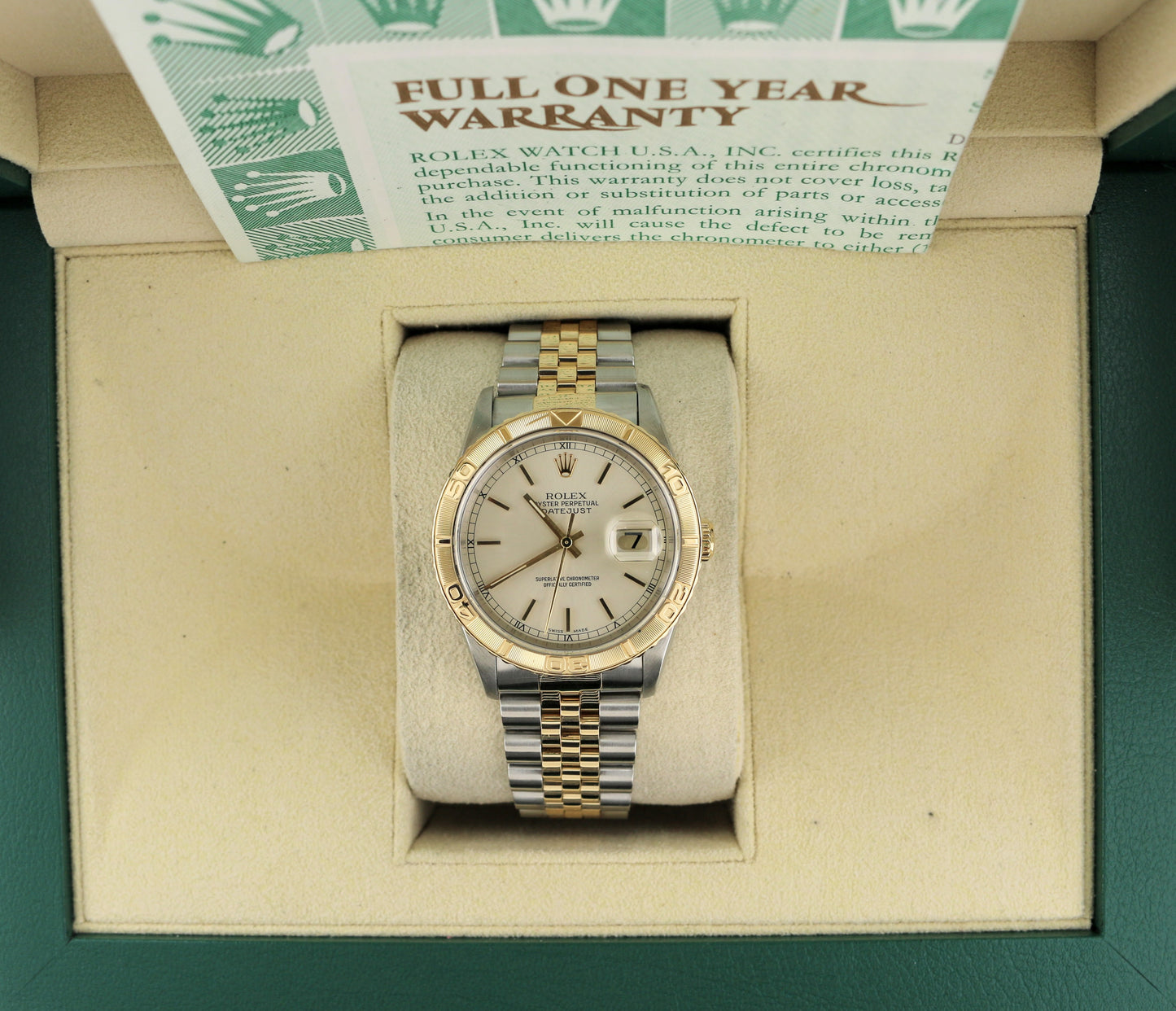 1999 Rolex Datejust 16263 Turnograph Silver Dial TT 18k Jubilee With Papers 36mm
