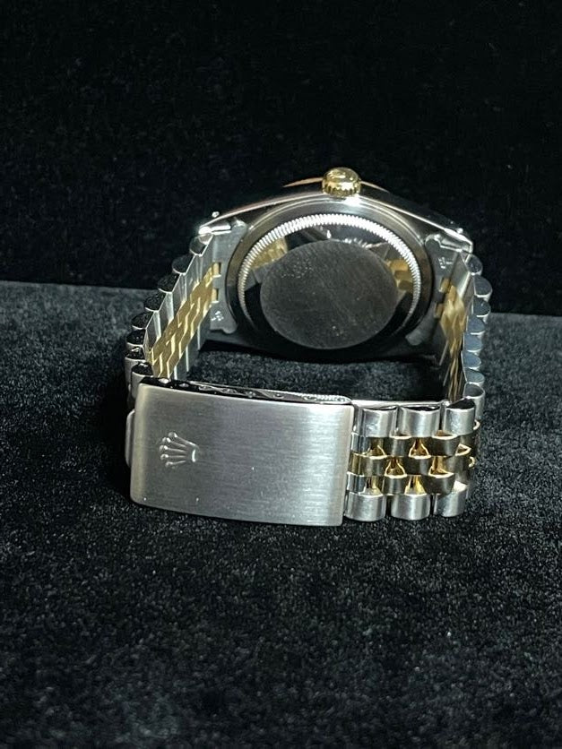 1989 Rolex Datejust 16233 Houndstooth Diamond Dial TT 18kt Jubilee W Papers 36mm.