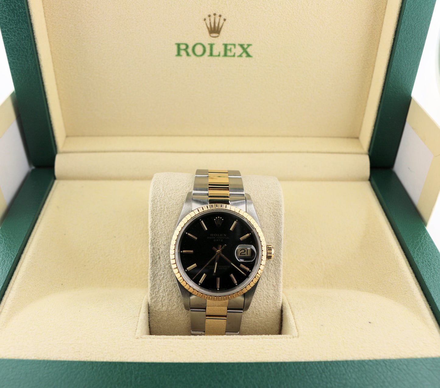 1990 Rolex Date 15223 Black Dial TT 18kt Oyster No Papers 34mm