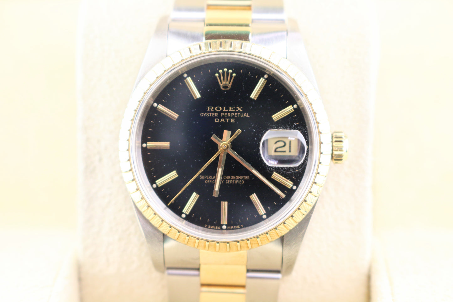 1990 Rolex Date 15223 Black Dial TT 18kt Oyster No Papers 34mm